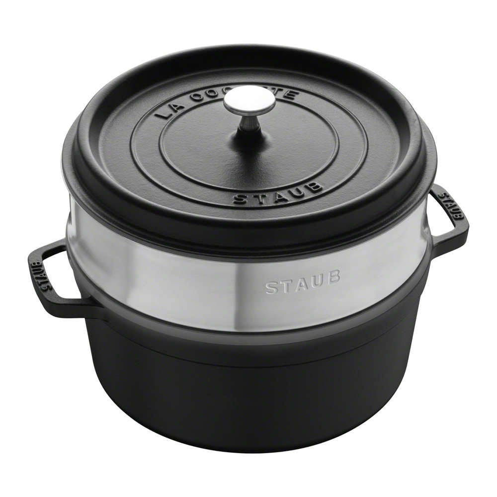 STAUB - Cocotte with steaming basket | round | 26 cm | Black