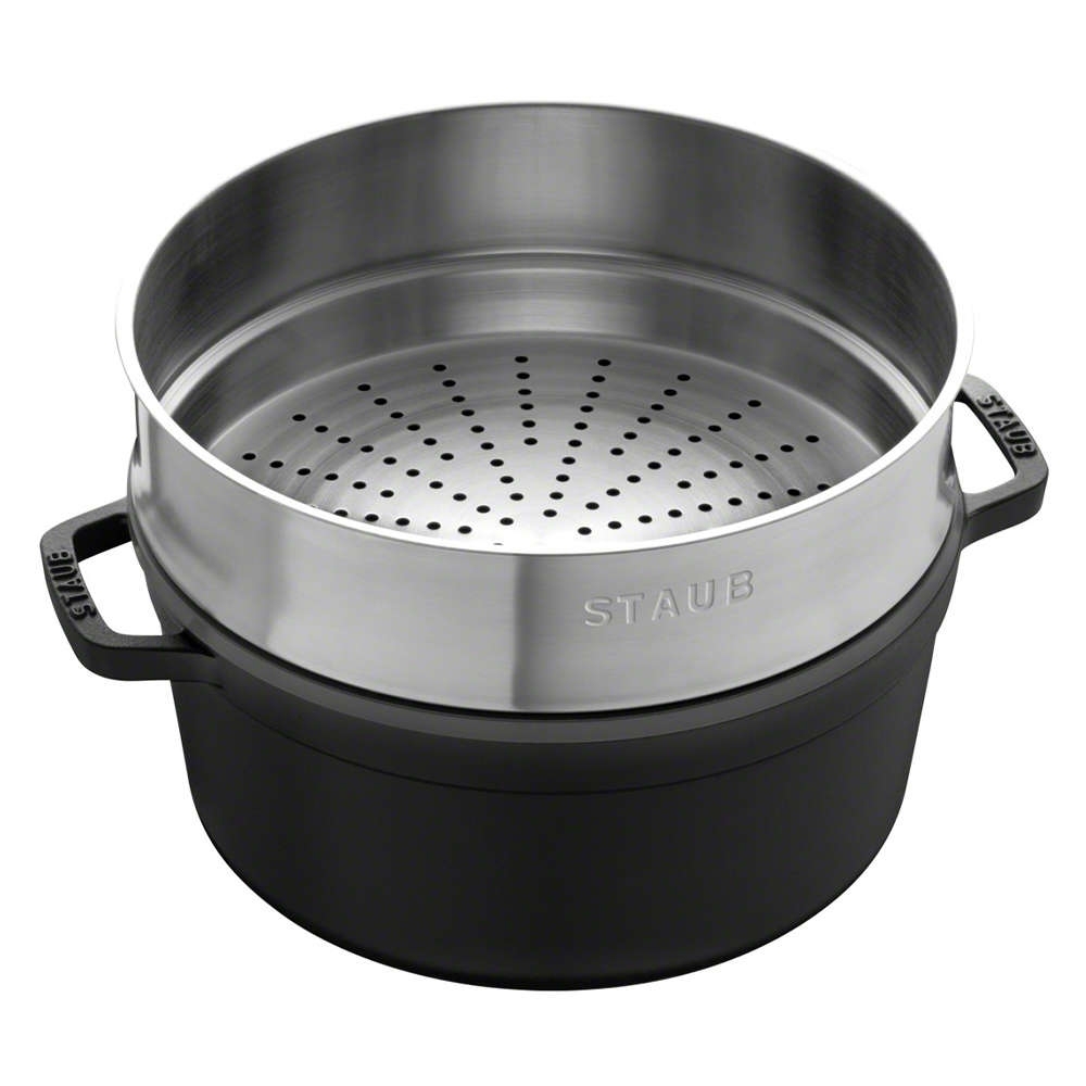 STAUB - Cocotte with steaming basket | round | 26 cm | Black