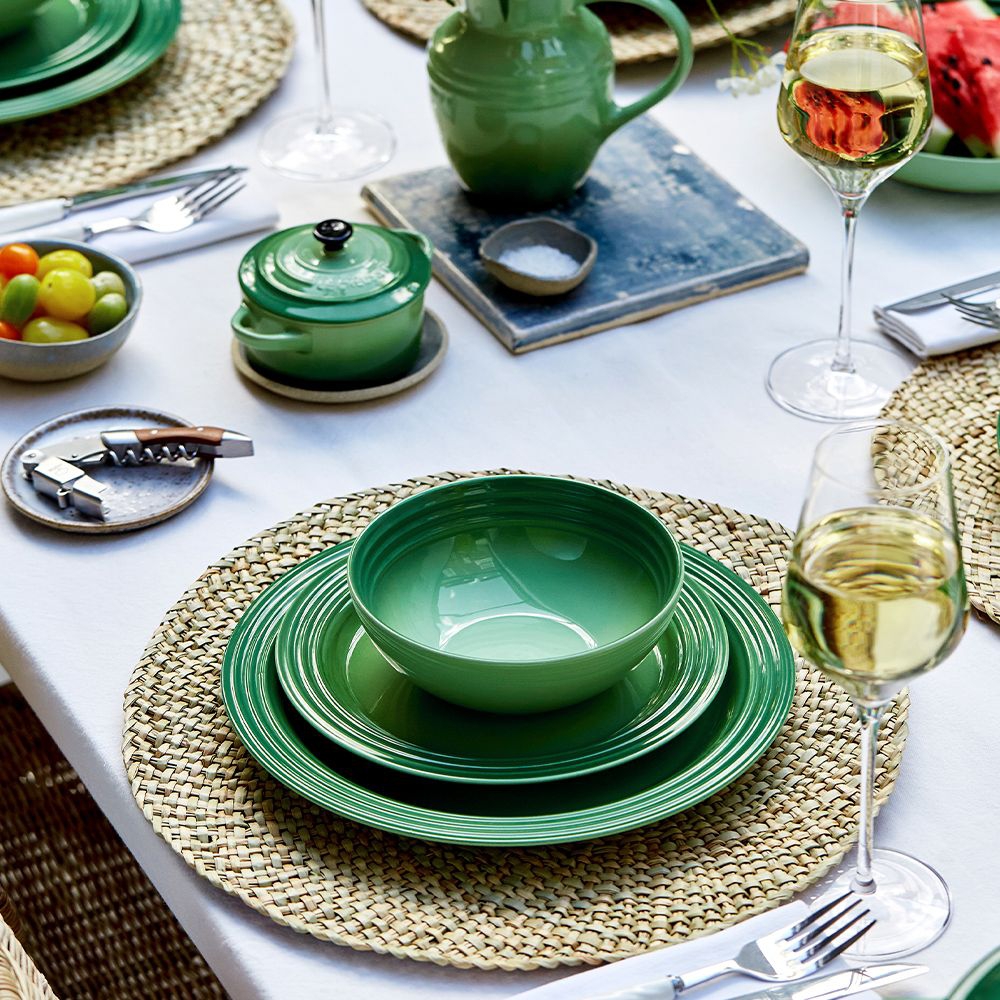 Plate, enamel, green-grey/white, Ø 26 cm, Enamel tableware