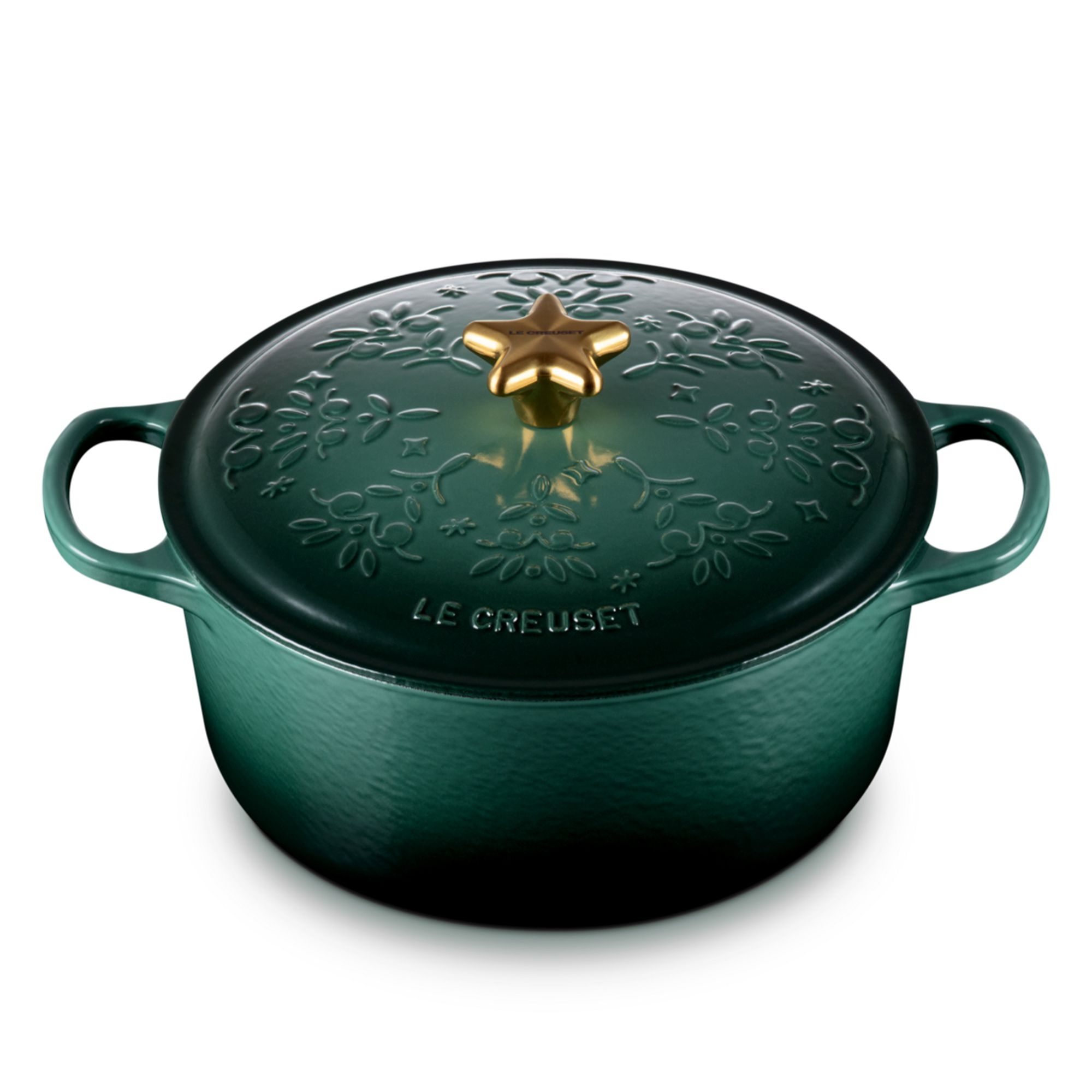 Le Creuset - Bräter Noel 24 cm - Goldknopf und Relief - Artichaut