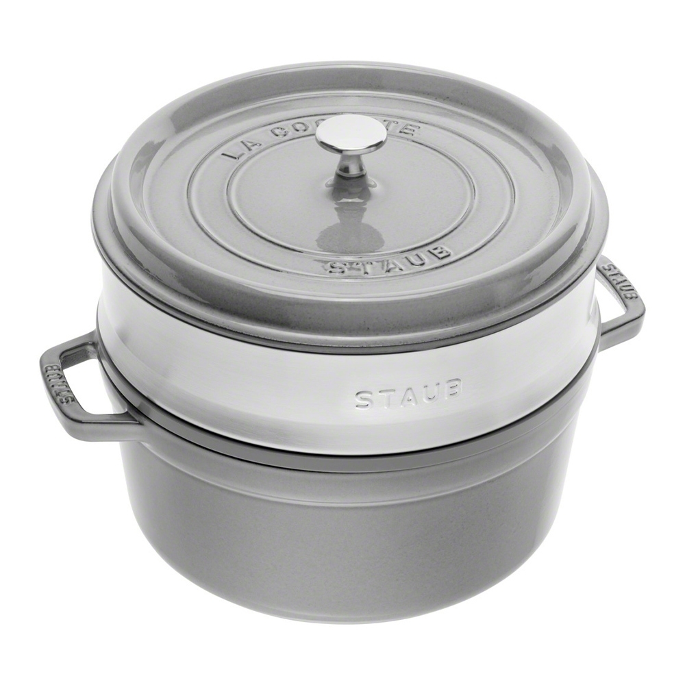 STAUB - Cocotte with steaming basket | round | 26 cm | graphite grey