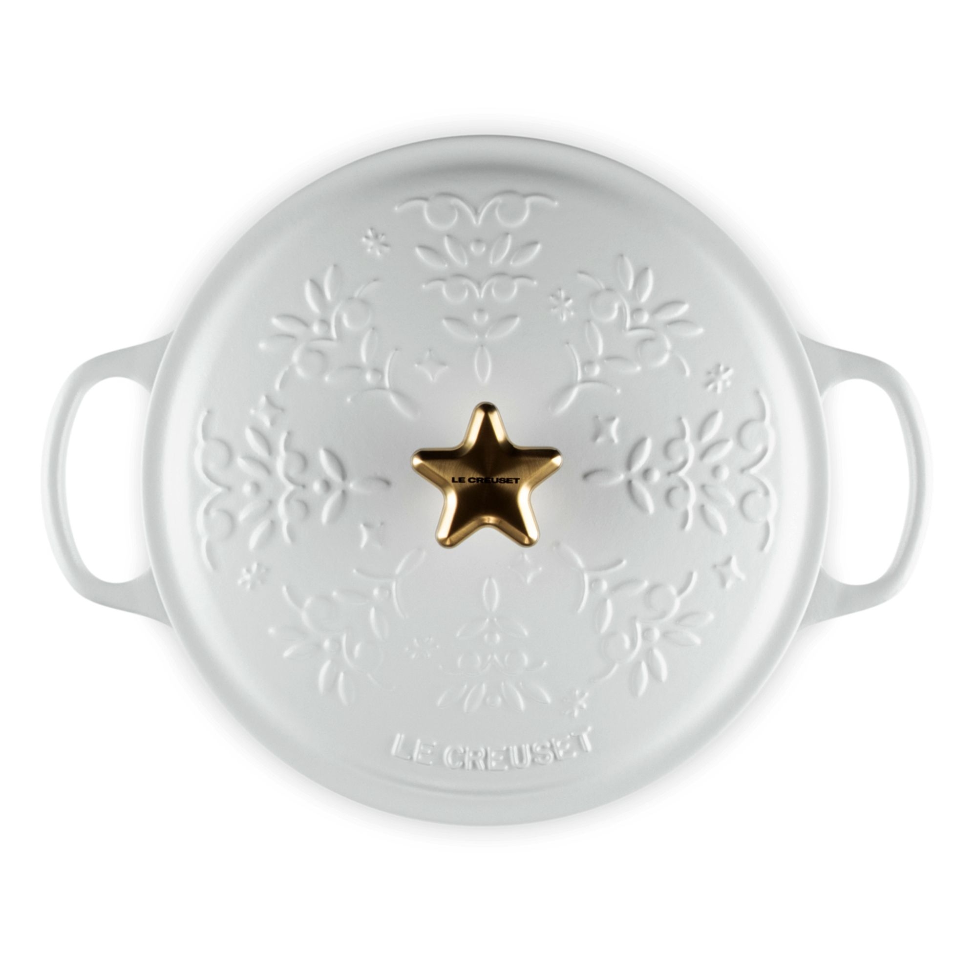 Le Creuset - Bräter Noel 24 cm - Goldknopf und Relief - Noel Cotton