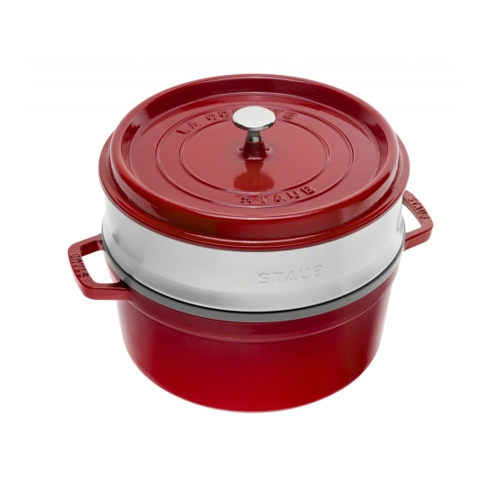 STAUB - Cocotte with steaming basket | round | 26 cm | Red