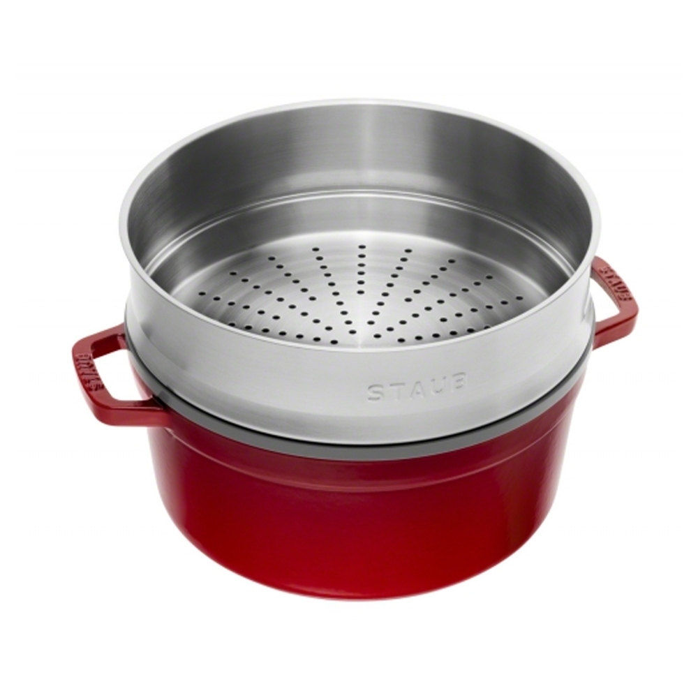 STAUB - Cocotte with steaming basket | round | 26 cm | Red