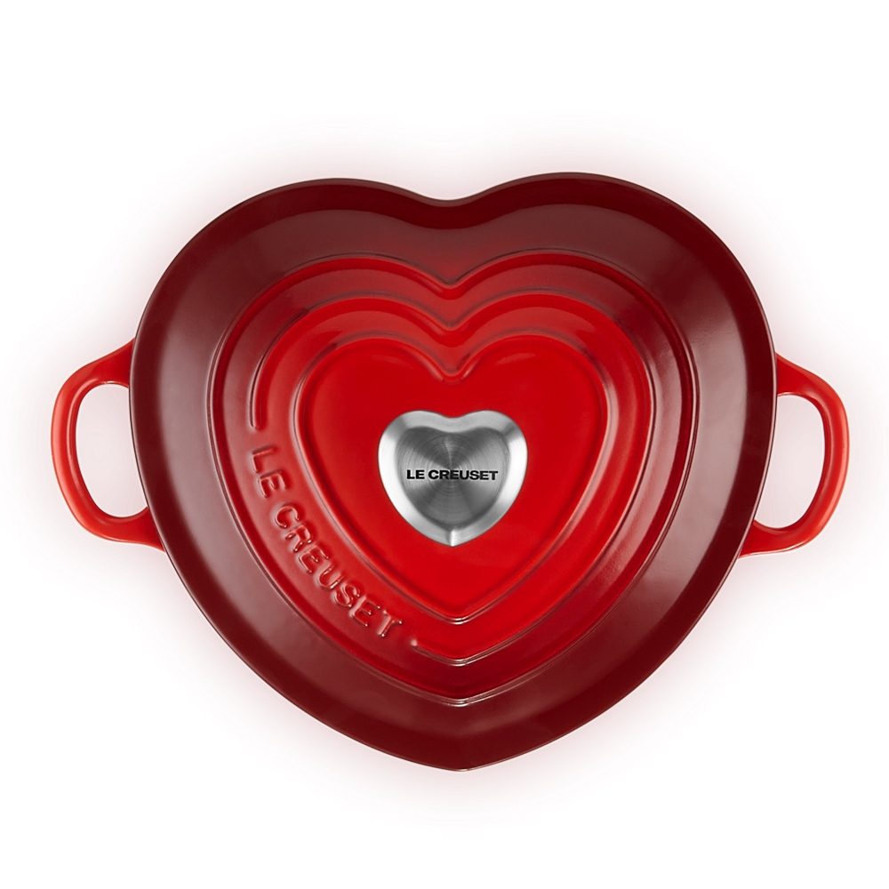 Le Creuset - Cast Iron Heart Casserole Dish with Heart Shaped Knob - Cerise