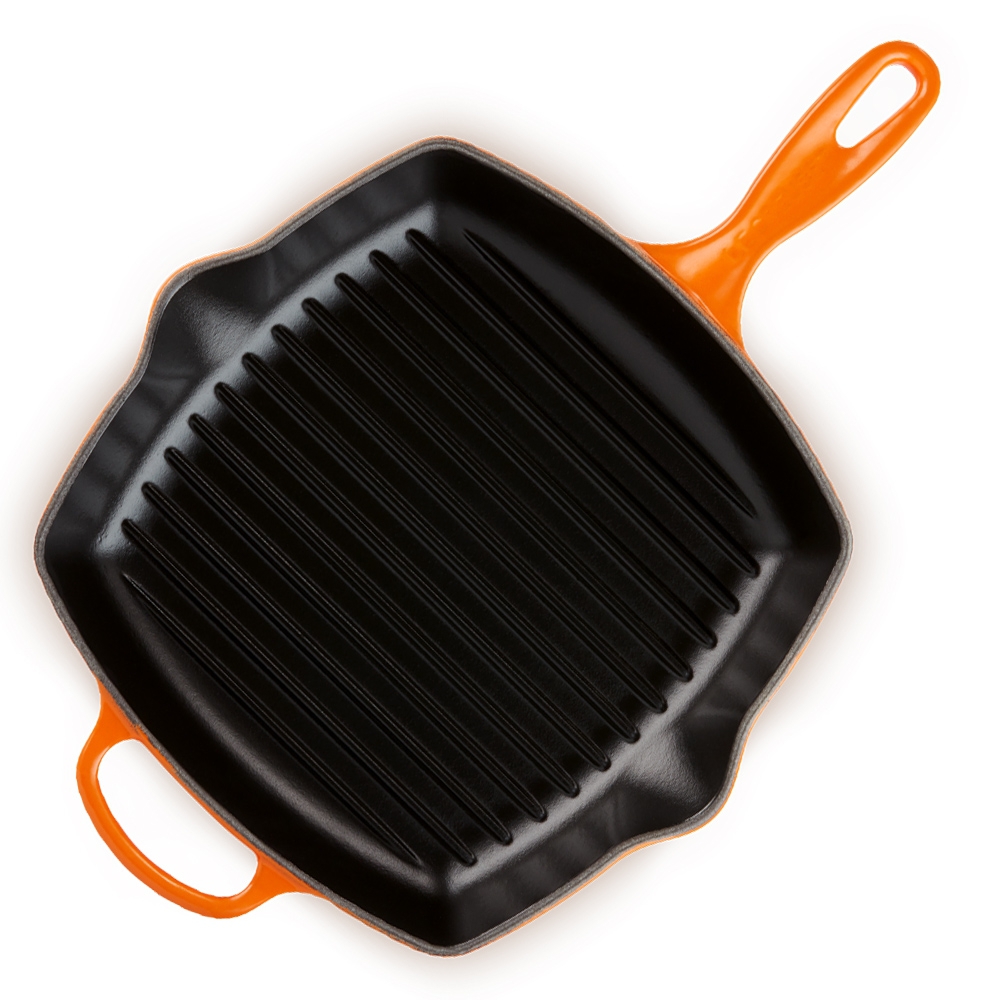 Le Creuset France 26 Red Cast Iron Grill Pan Skillet 