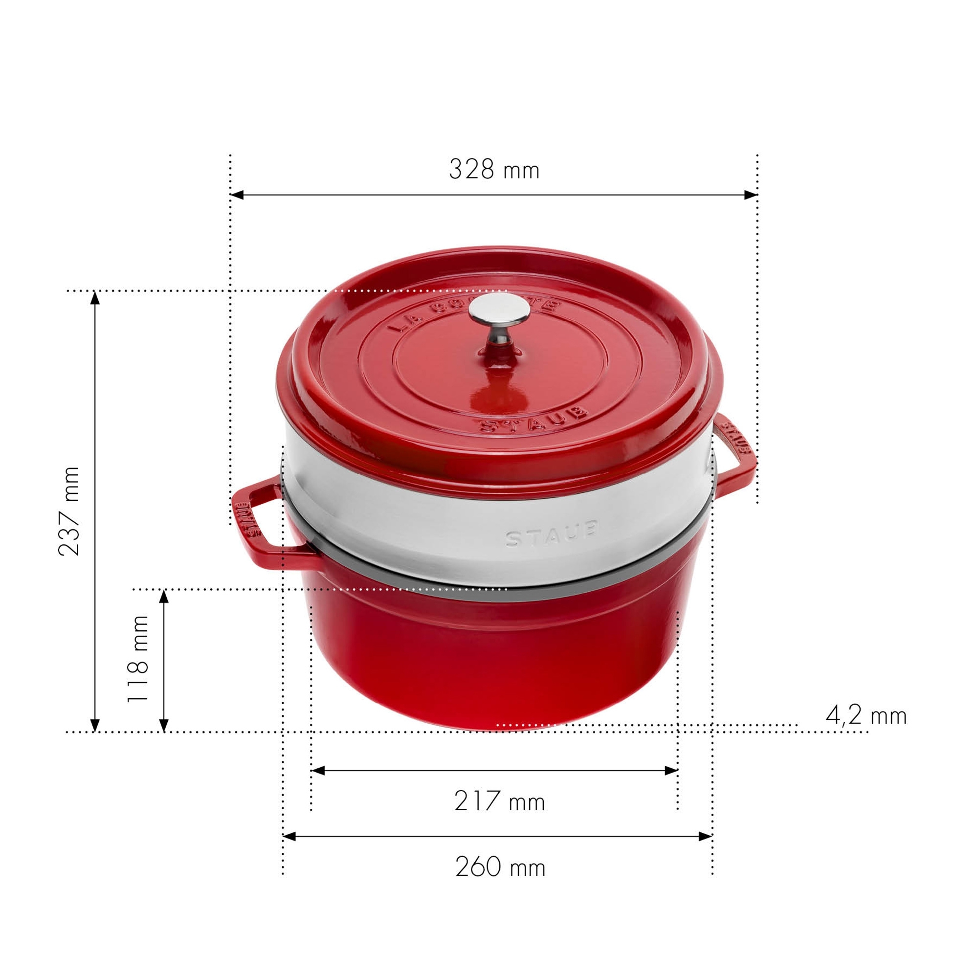 STAUB - Cocotte with steaming basket | round | 26 cm | Red