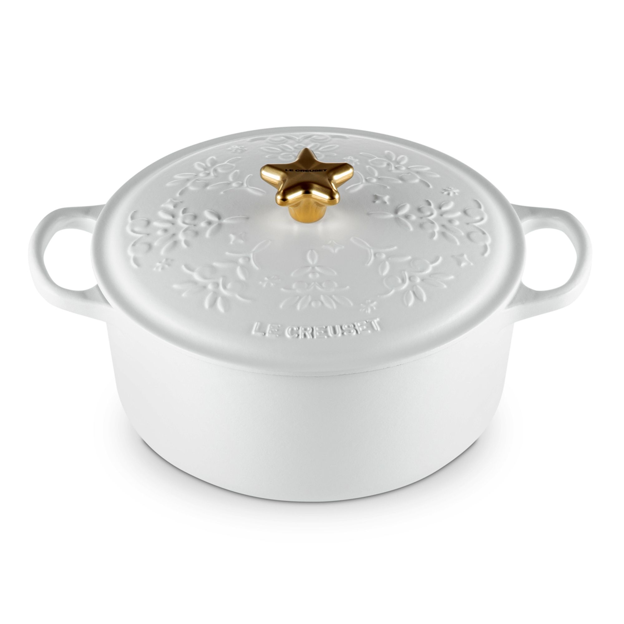 Le Creuset - Bräter Noel 24 cm - Goldknopf und Relief - Noel Cotton